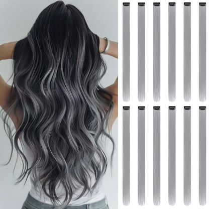 12PCS/Pack Colored Party Highlights Clip-in Hair Extensions