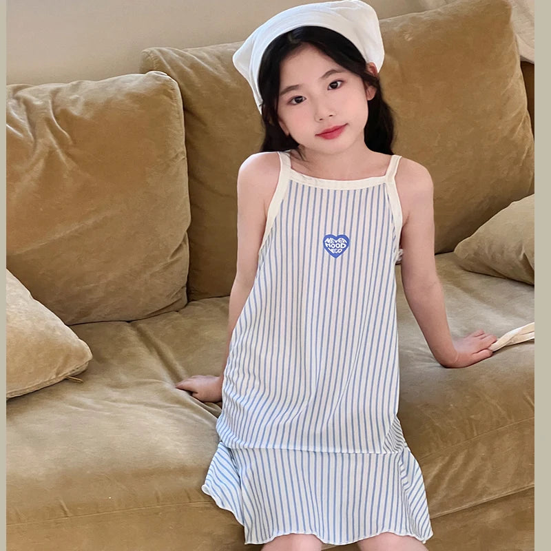 Girls Cotton Flower Dot Plaid Dress