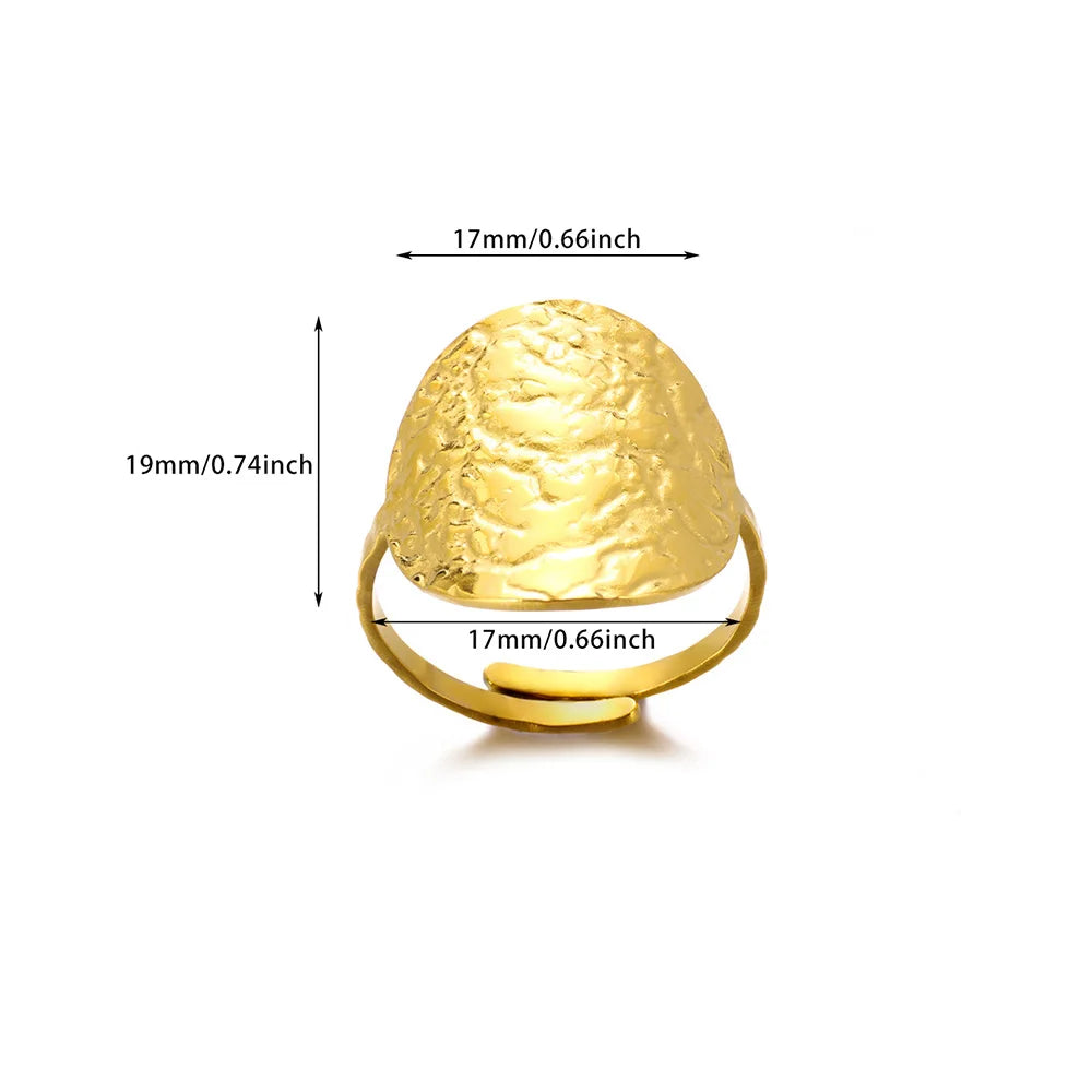 Gold Stainless Steel Coin Broad Surface Elliptical Geometry Rings