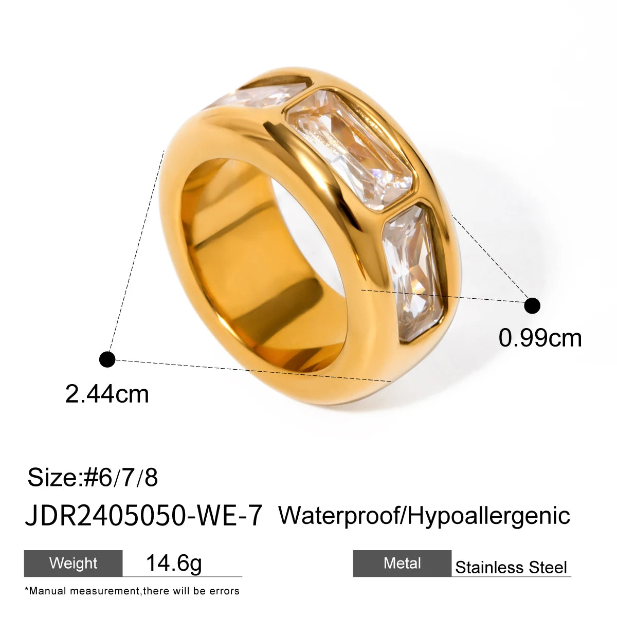 Uworld White Green Cubic Zirconia Stainless Steel Square Waterproof Ring