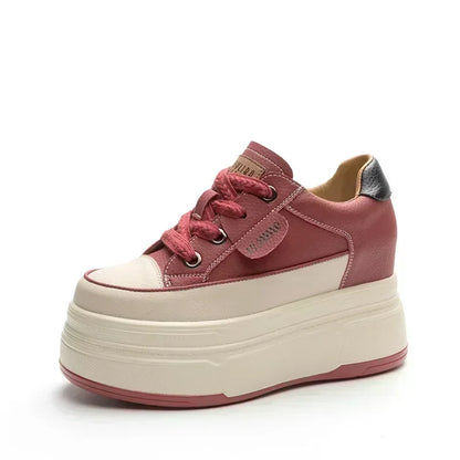 Genuine Leather High Heels Casual Sneakers