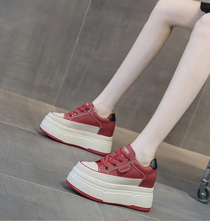 Genuine Leather High Heels Casual Sneakers