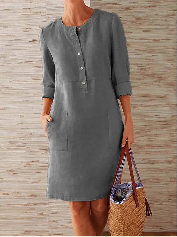 Long Sleeve Cotton And Linen Tunic Dress