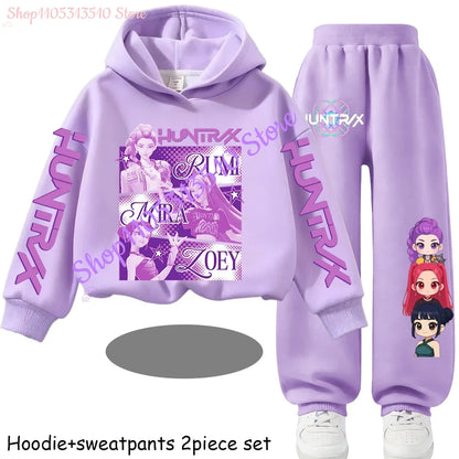 Hooded Mira Rumi Zoey  Girl Cute Casual Sports Cartoon Sweater Set