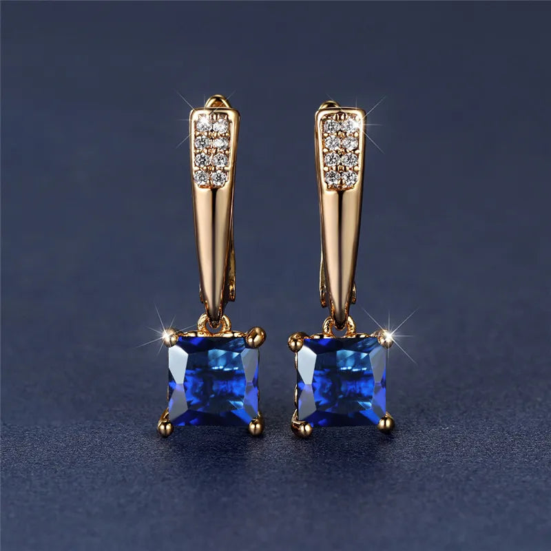 Geometric Crystal Antique Black Zircon Square Stone Earrings