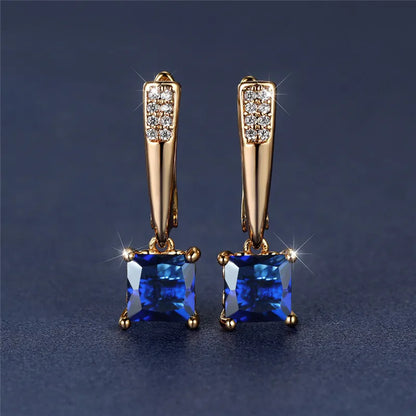 Geometric Crystal Antique Black Zircon Square Stone Earrings