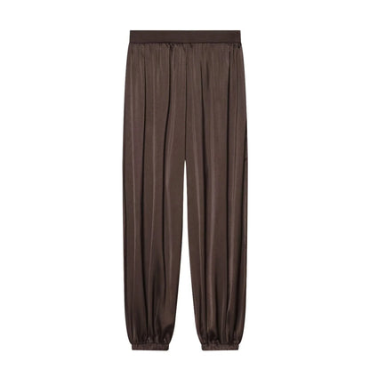 Coffee Pleated Bubble Puff Loose Long Sleeved High Waisted Casual Long Pants Sets