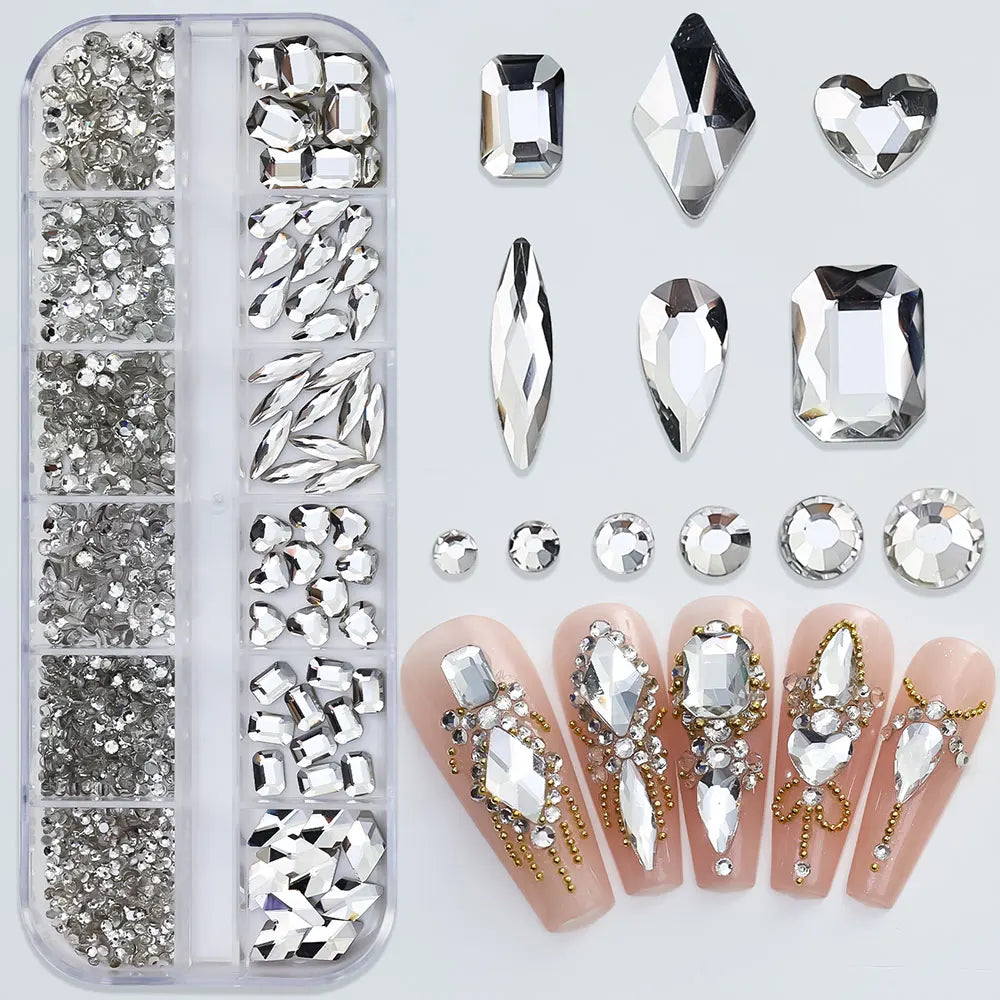 2400pcs+ Shiny Clear Crystal Gems Nail Rhinestones