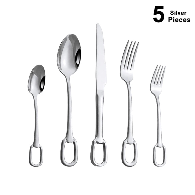 5Pcs Luxury Tableware Stainless Steel Knife Fork Spoon Cutlery Set