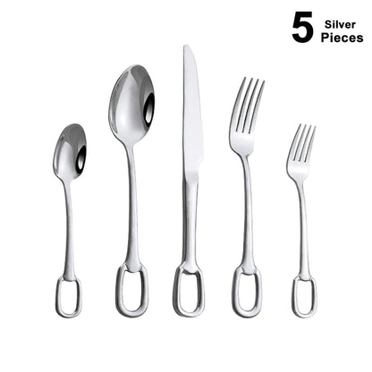 5Pcs Luxury Tableware Stainless Steel Knife Fork Spoon Cutlery Set