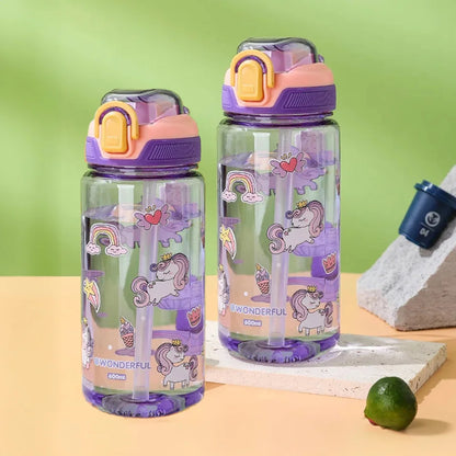 600ml Cartoon Animal Water Bottle Portable Safety Lock Cute Straw Cup
