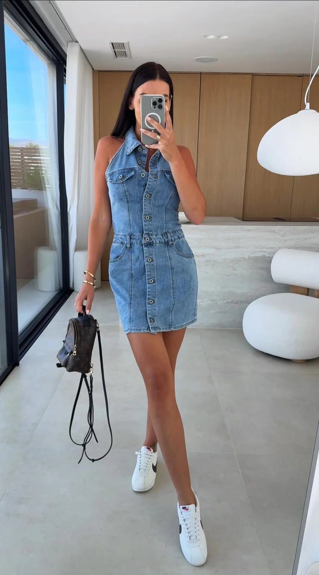 Low-cut Collar Single-breasted Button-down Dress