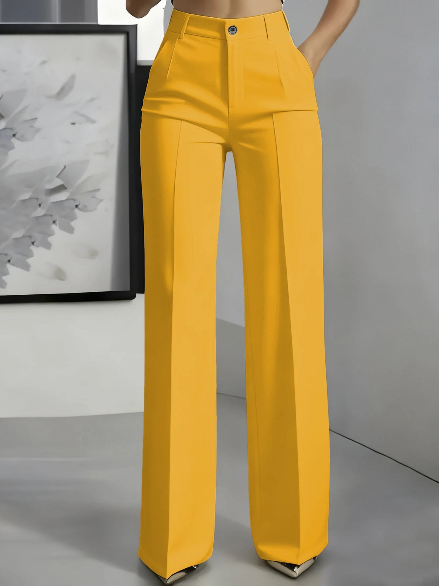 High-Waisted Draped Straight-Cut Suit Pants