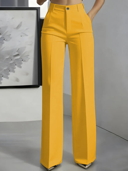 High-Waisted Draped Straight-Cut Suit Pants
