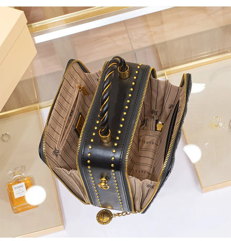 Leather bucket small square bag