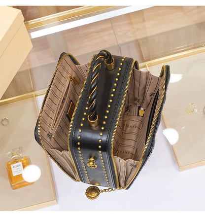 Leather bucket small square bag