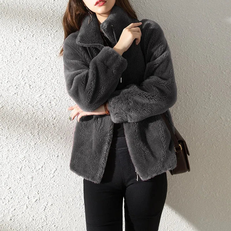 Faux Fur Coats Zipper Cardigan Plush Thick Warm Oversized Overcoat
