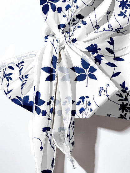 Casual Plus Size White Plant Pattern Twisted Wide Leg Pants Set