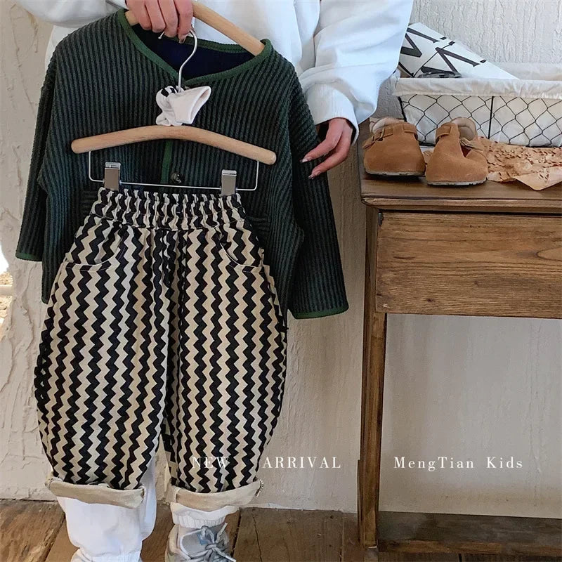 Spring and Autumn Korean Style Striped Casual Pants