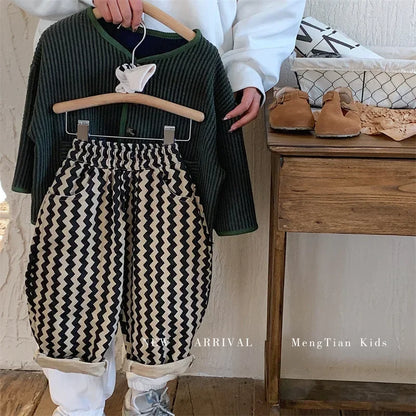 Spring and Autumn Korean Style Striped Casual Pants