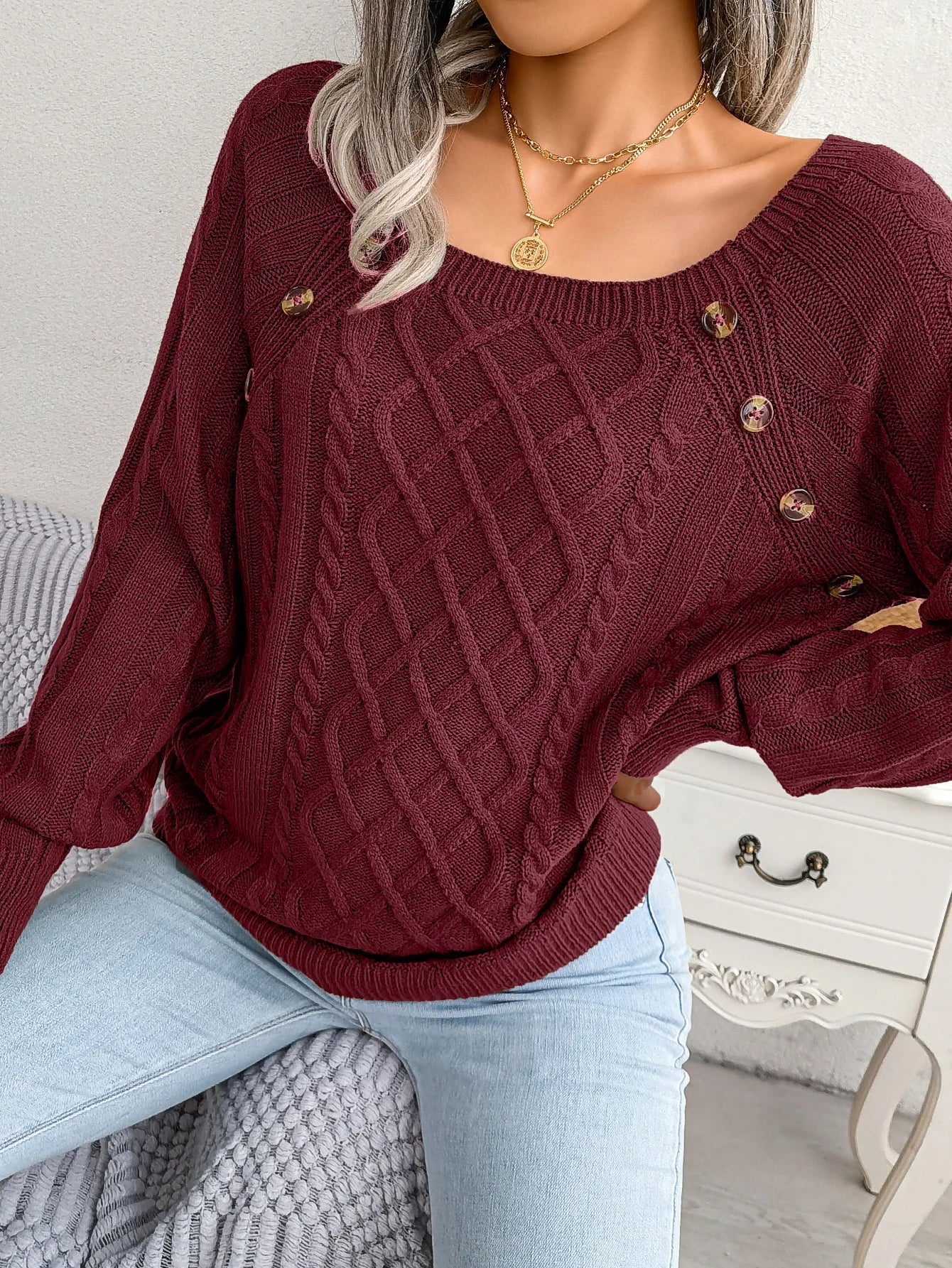 Casual Square Collar Long Sleeve Sweaters