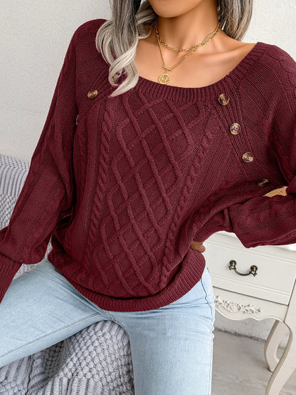 Casual Square Collar Long Sleeve Sweaters