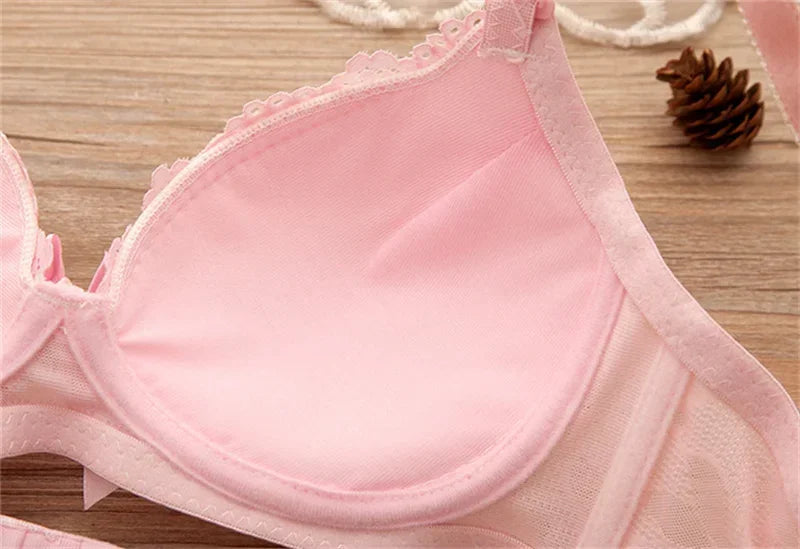 Girl Sweet Wireless Bra Lace Bows Underwear Sets