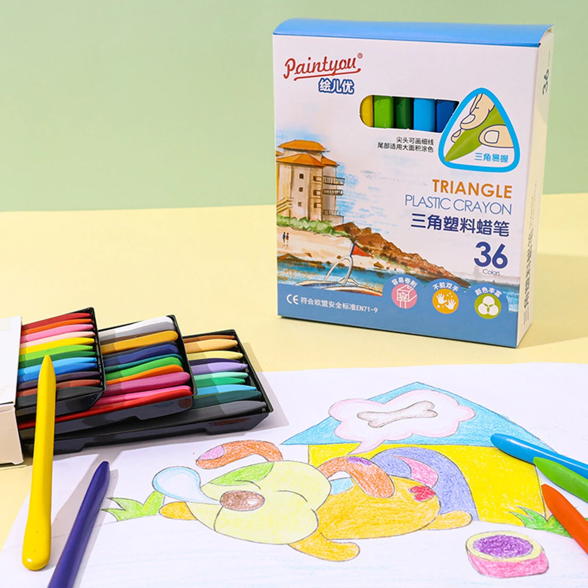 12-36 Color Washable Crayons Non-Toxic Erasable Triangular