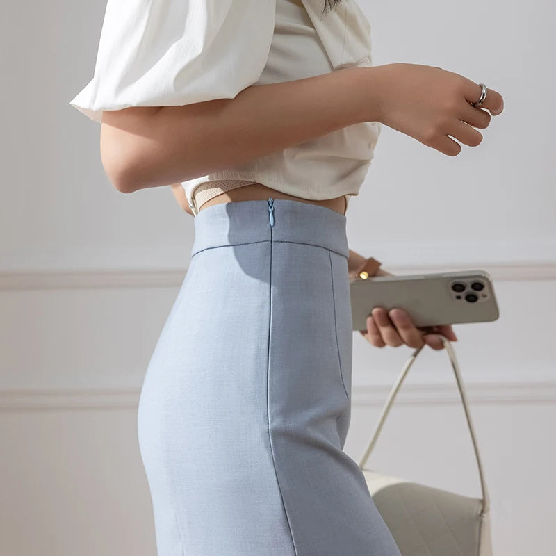 Falda sirena midi ajustada de estilo coreano elegante