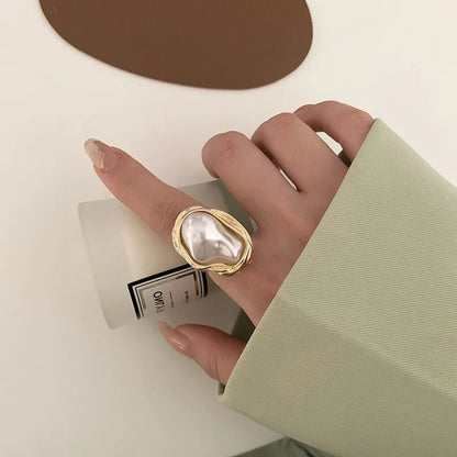 Stainless Steel Irregular Geometric Open Gold Texture Ring
