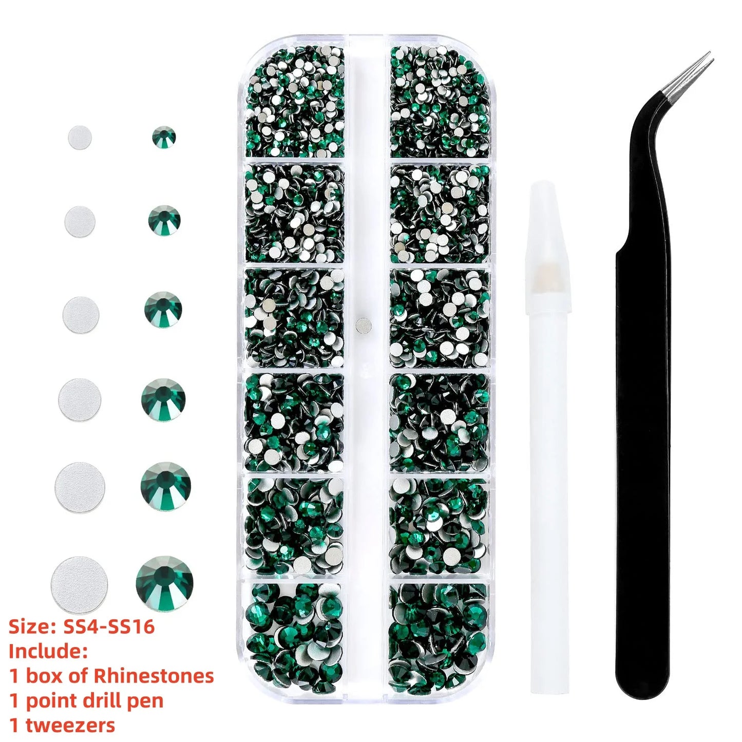 12Gird 3D Glass AB Crystal Nail Art Rhinestones Kit