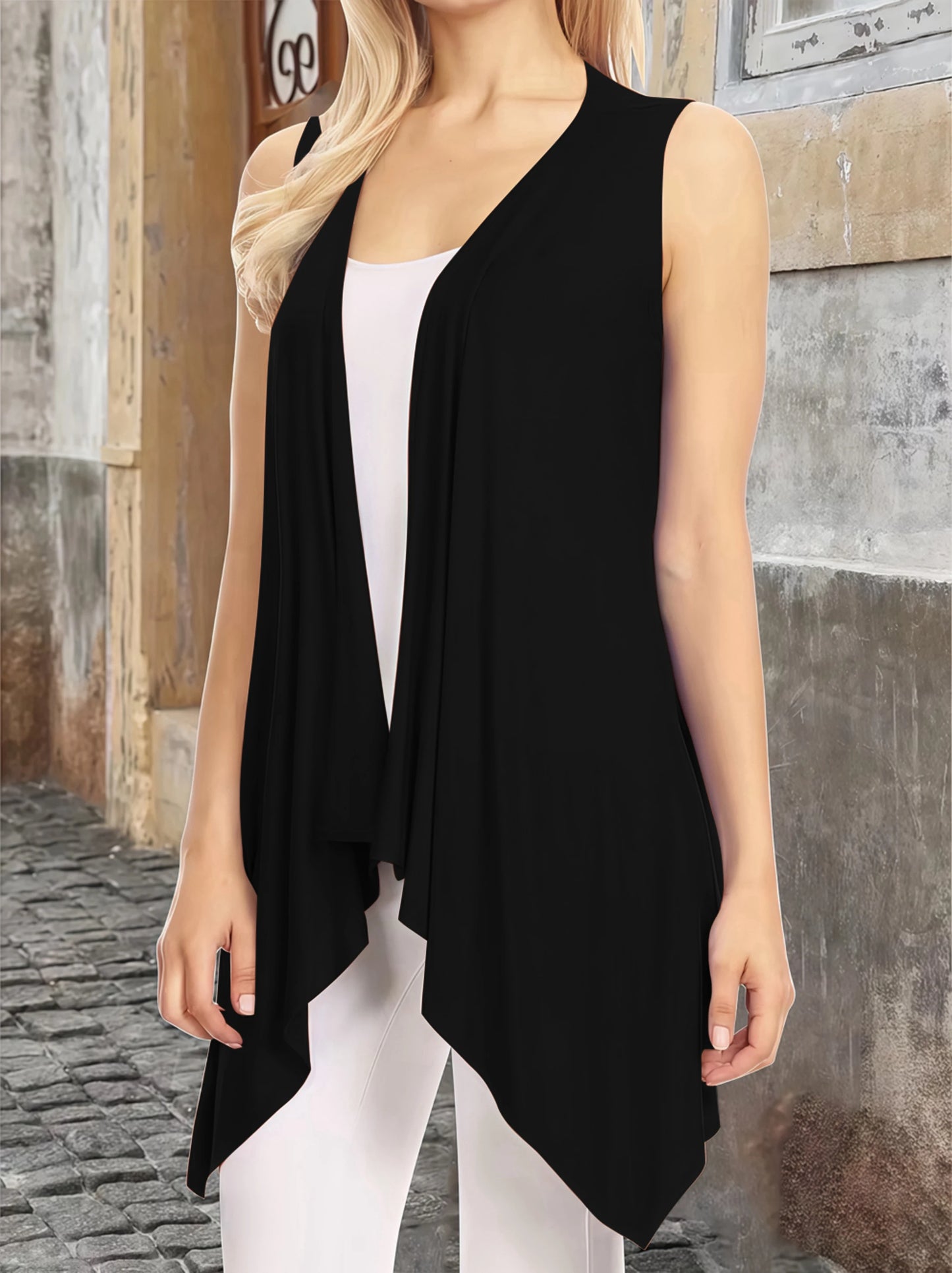 Elegant Lightweight Sleeveless Open Front Long Duster Vest