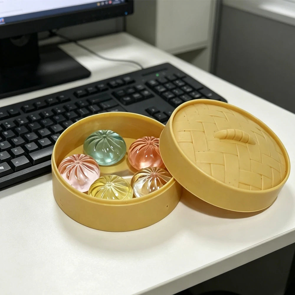 5Pcs Mini Dumplings with Steamer Bun Squeezable Toys Set