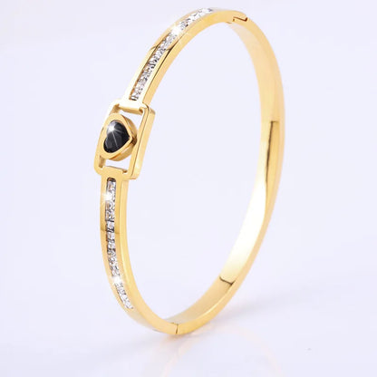 5/1pcs Golden Stainless Steel With Sparkling Black Zircon Bracelets