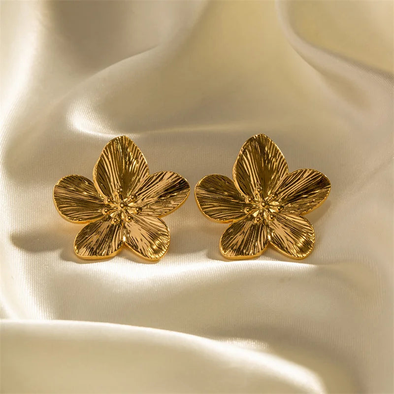 Gold Flower Stud Geometric Earrings