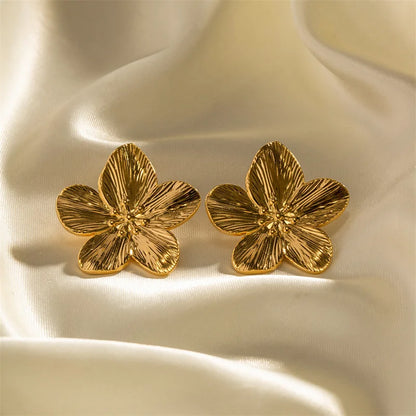 Gold Flower Stud Geometric Earrings