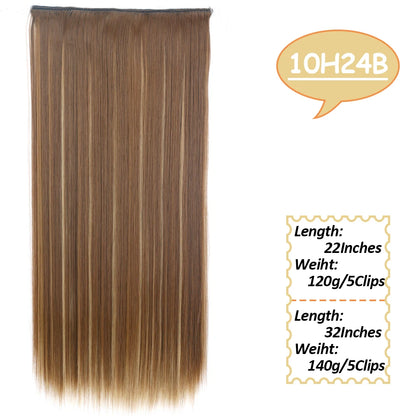 5 Clips Long Wavy Clip In Hair Extensions Synthetic Heat Resistant One Piece False Blonde