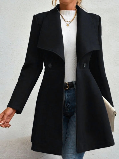 Autumn Winter Notch Lapel Buttoned Slim Fit Woolen Coat
