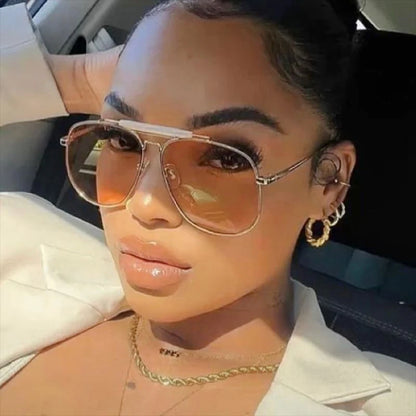 Metal Frame Pilot Luxury Square Oversize Sunglasses