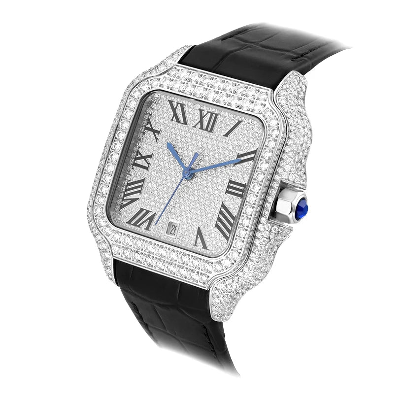 Leather Hip Hop Iced Out Jewellry Watch