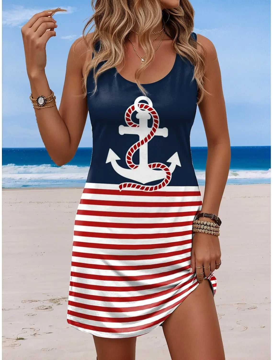 Sleeveless Crew Neck Tank A-Line Mini Dress