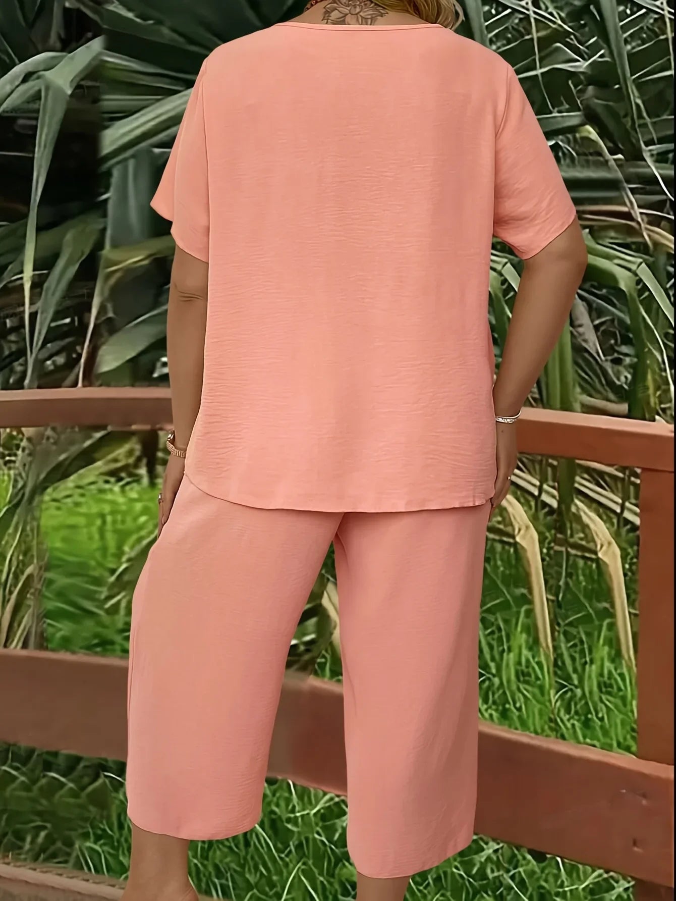 Plus size casual elegant short-sleeved top and wide-leg pants