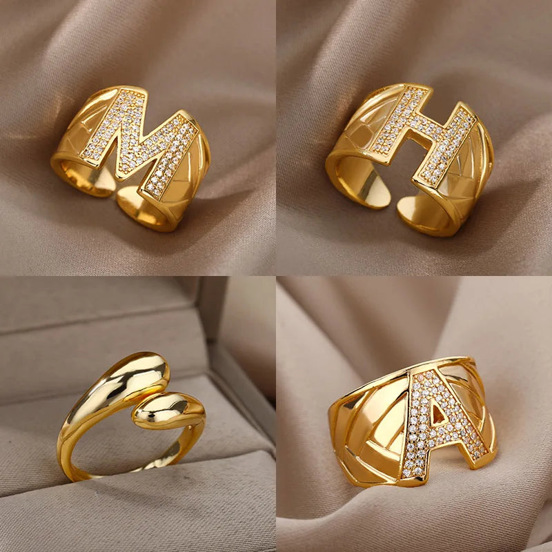 Chunky Wide Zircon Initial Letter Rings