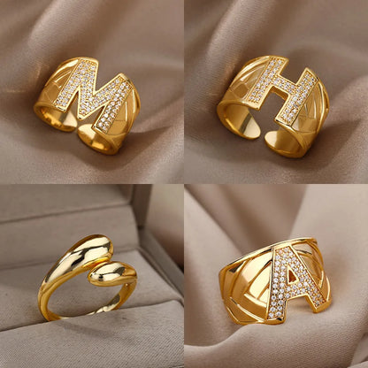 Chunky Wide Zircon Initial Letter Rings