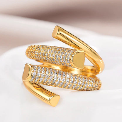 Hyperbole Shape Geometric Gold Luxury Sparkling CZ  Rings