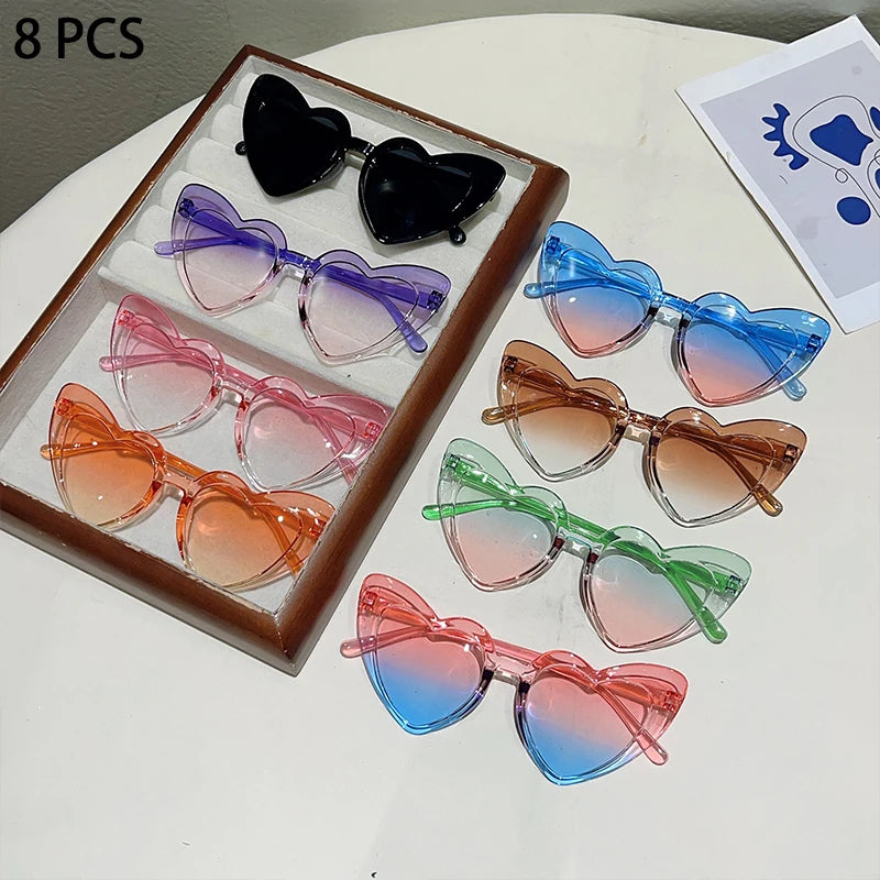 8 Pcs Per Set Cute Heart Shaped Sunglasses