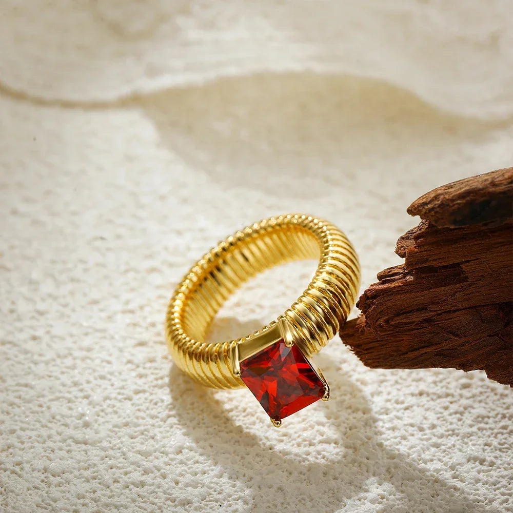 DANA 18K Gold Crystal Chunky Striped Rings