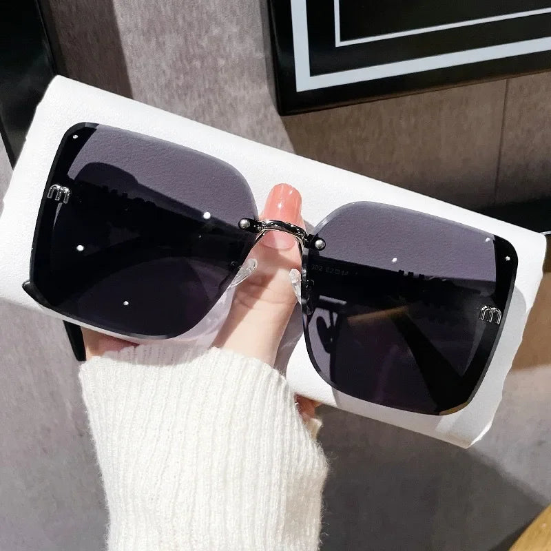 Letters Anti Strong Light Vintage Rimless Sunglasses