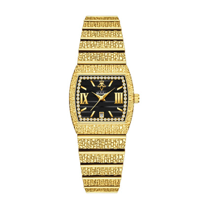 Luxury Small Gold with Diamond-Set Dial Water-Resistant Quartz Timepiece Watch