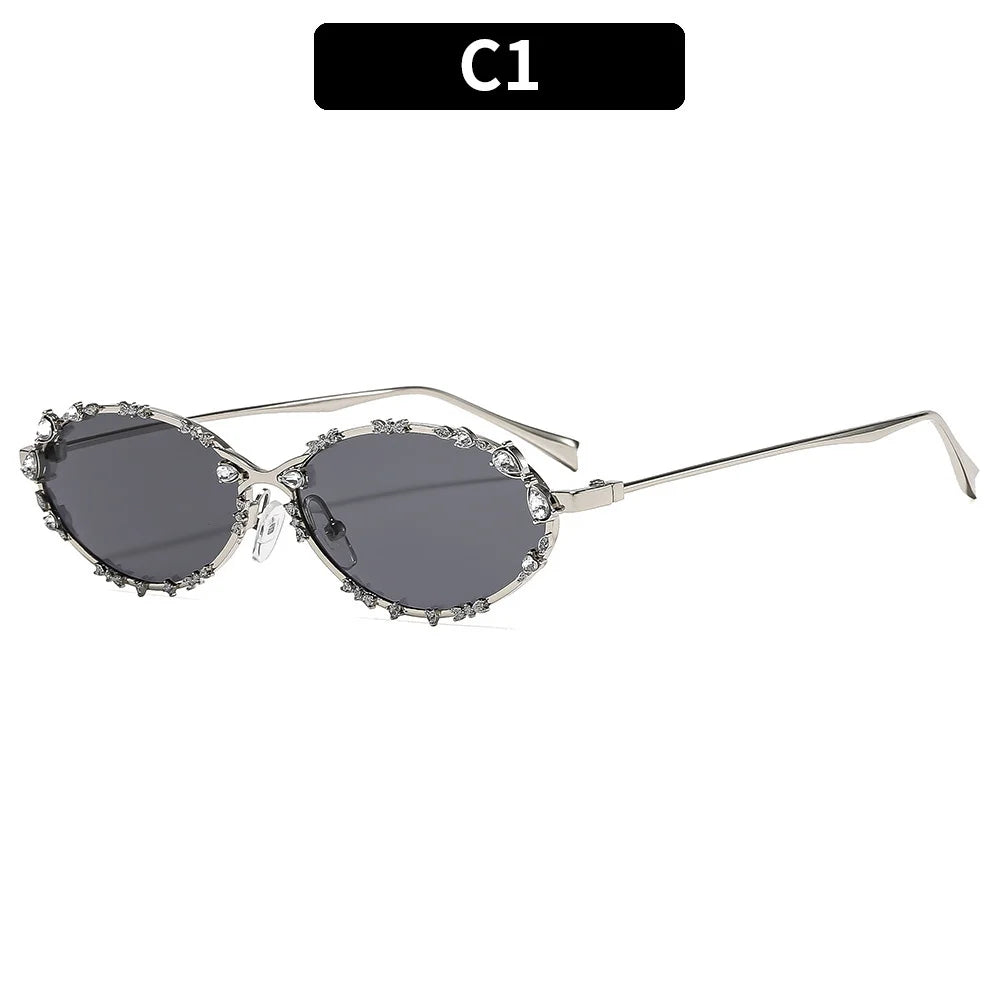 Diamond Luxury oval Rhinestone Sun Glasses